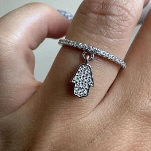 925 Sterling g Silver Hamsa Danglin Ring